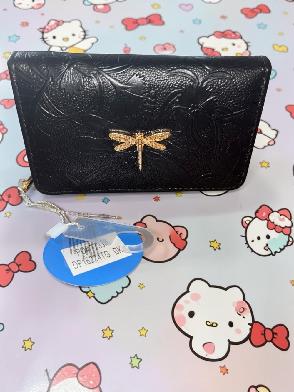 NWT Black Embossed Floral Dragonfly Wallet